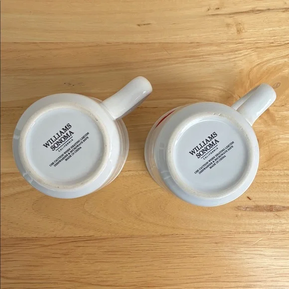 Williams Sonoma pair of white ceramic mugs with indented red heart - Picture 7 of 9